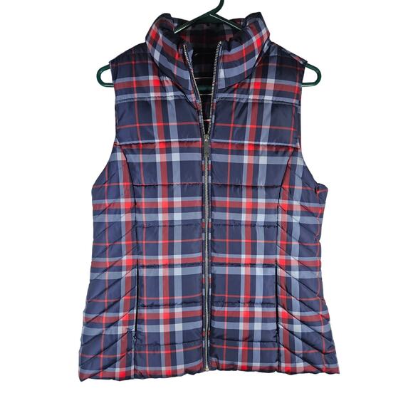 Tommy Hilfiger Womens Blue Red‎ Plaid Designer Puffer Vest Size Small - Picture 1 of 6